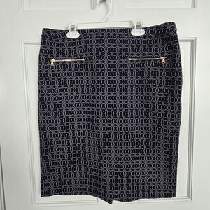 NWT Talbots Women's Back Zip‎ Pencil Skirt Size 10 Dark Navy & White geometric
